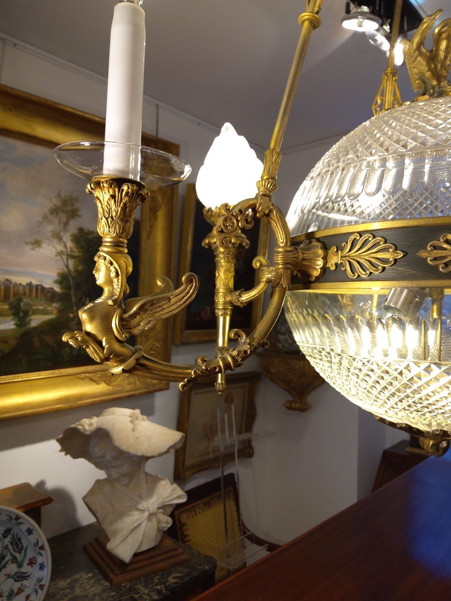 Empire Style Gilt Bronze Chandelier And Crystal Vase-photo-4